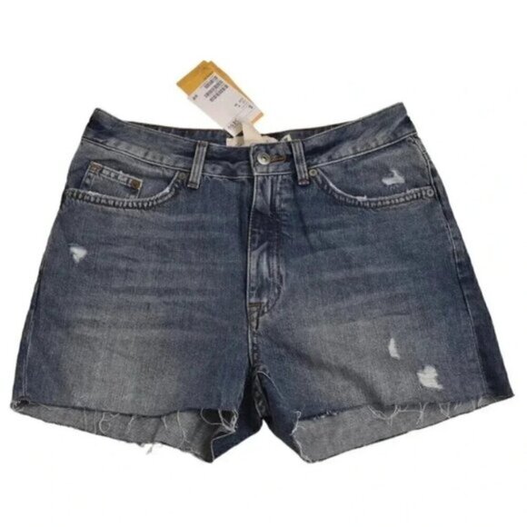 NWT H&M Jean Shorts Distressed Blue Denim Cut  Offs Size 4 - Picture 2 of 10